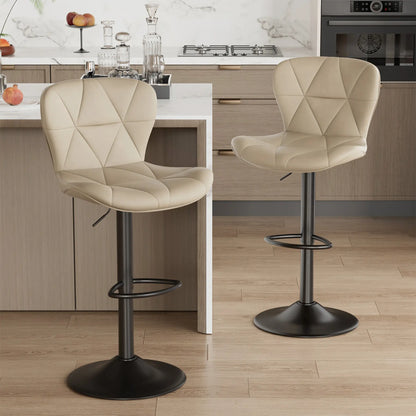 Set of 2 Adjustable Faux Leather Upholstered Swivel Barstools with Back for Kitchen Island, Modern Counter Height Design