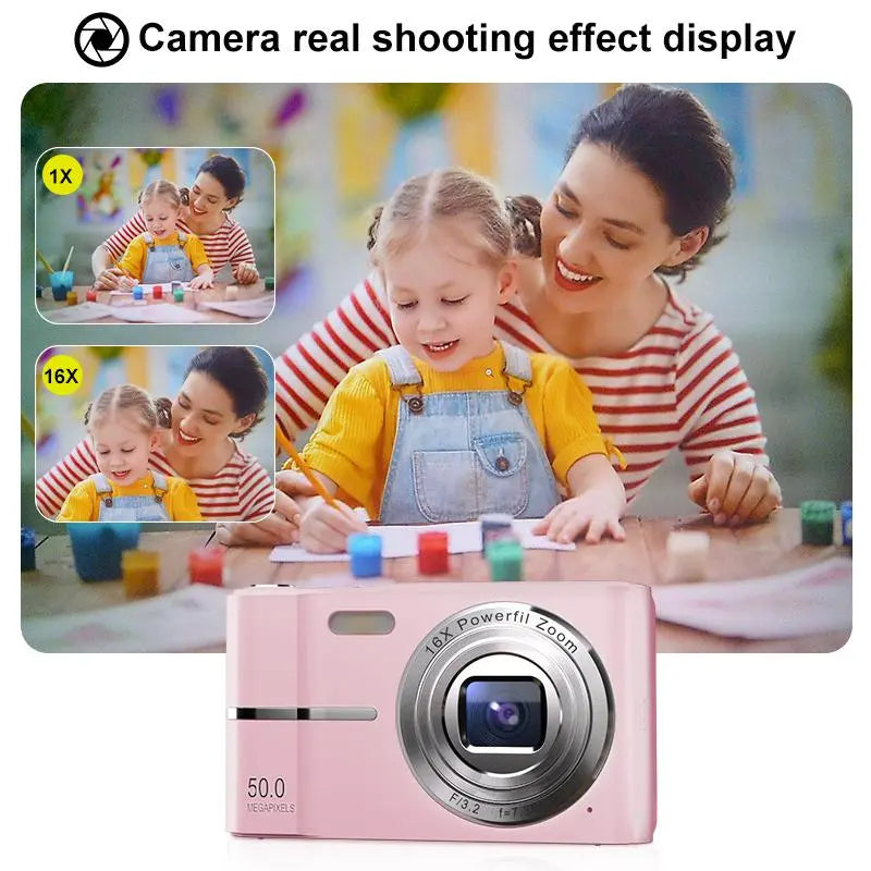 FHD 1080P Digital Camera with 16X Zoom & SD Card – Portable Point and Shoot Mini Camera for Kids, Teens & Beginners