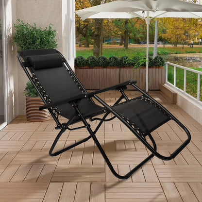 SZHLUX Set of 1 Adjustable Steel Mesh Zero Gravity Lounge Chair Recliners W/Pillows and Cup Holder Trays - Black