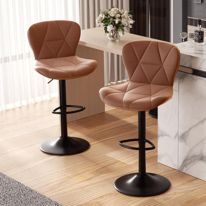 Set of 2 Adjustable Faux Leather Upholstered Swivel Barstools with Back for Kitchen Island, Modern Counter Height Design