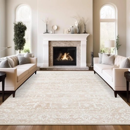 Art&Tuft Non-Slip Area Rugs for Living Room, Stain-Resistant Rugs for Dining Room, Bedroom, Machine Washable Vintage Rugs, Floral Pattern Large Size Rugs