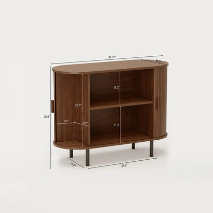 Mid Century Modern Fluted Buffet Cabinet with Sliding Doors & Adjustable Shelf – Wooden Coffee Bar Storage Sideboard for Living Room, Kitchen & Entryway