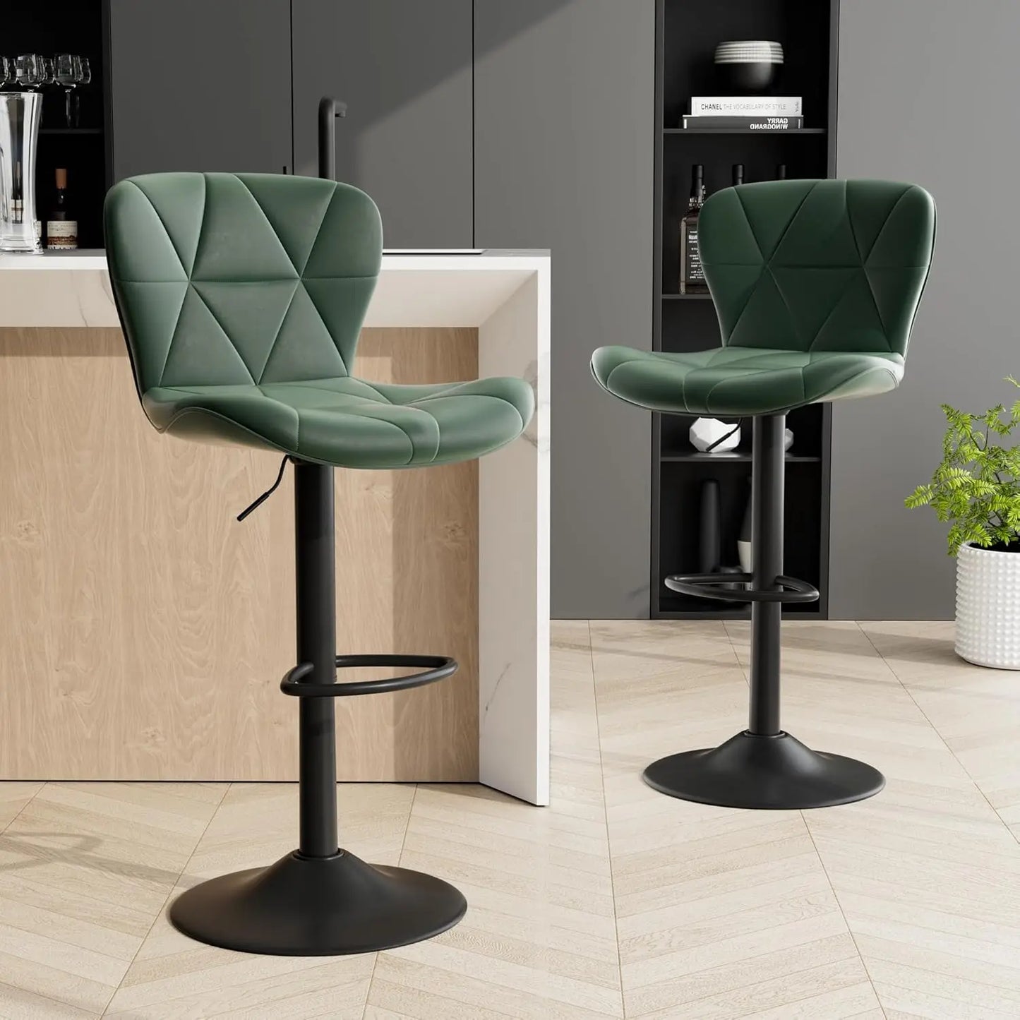 Set of 2 Adjustable Faux Leather Upholstered Swivel Barstools with Back for Kitchen Island, Modern Counter Height Design