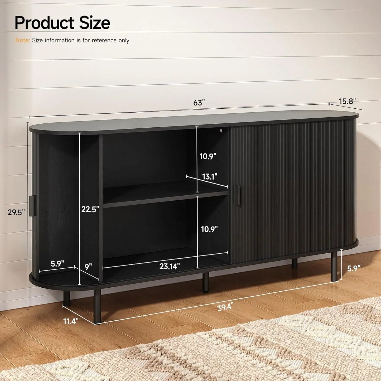 Mid Century Modern Fluted Buffet Cabinet with Sliding Doors & Adjustable Shelf – Wooden Coffee Bar Storage Sideboard for Living Room, Kitchen & Entryway