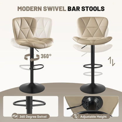 Set of 2 Adjustable Faux Leather Upholstered Swivel Barstools with Back for Kitchen Island, Modern Counter Height Design