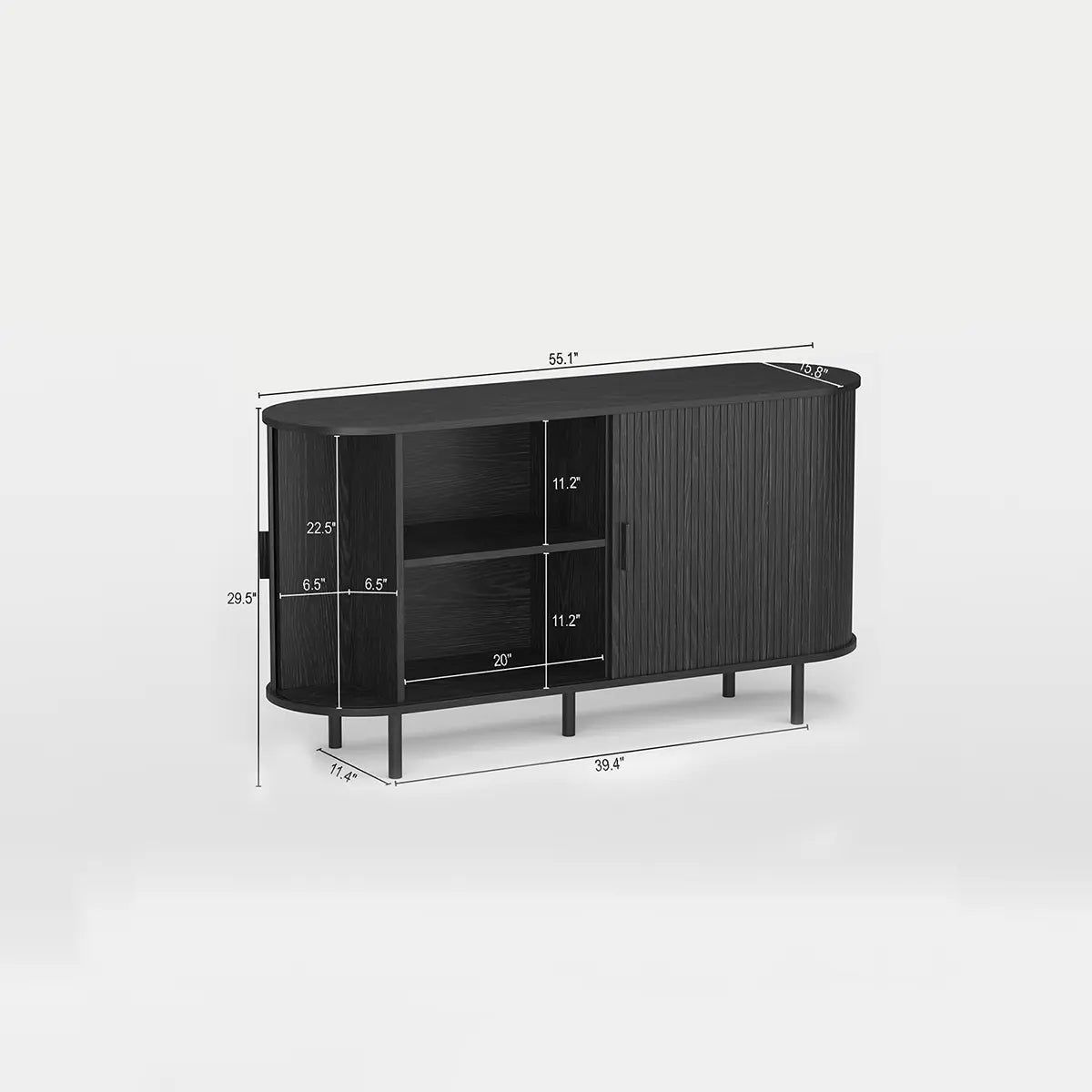Mid Century Modern Fluted Buffet Cabinet with Sliding Doors & Adjustable Shelf – Wooden Coffee Bar Storage Sideboard for Living Room, Kitchen & Entryway