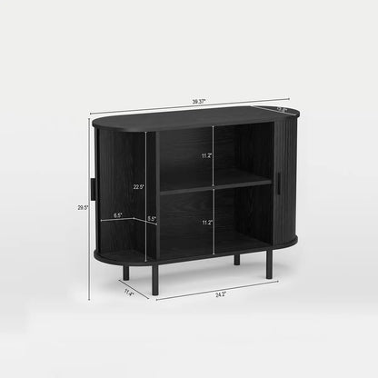 Mid Century Modern Fluted Buffet Cabinet with Sliding Doors & Adjustable Shelf – Wooden Coffee Bar Storage Sideboard for Living Room, Kitchen & Entryway