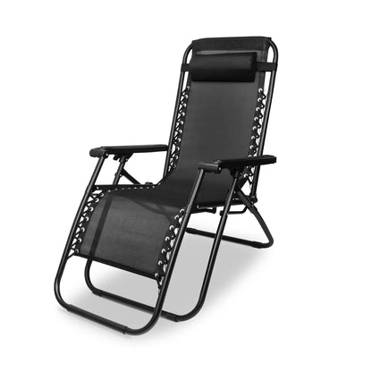 SZHLUX Set of 1 Adjustable Steel Mesh Zero Gravity Lounge Chair Recliners W/Pillows and Cup Holder Trays - Black