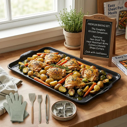 Non-Stick Ceramic Baking Pan Dishwasher Safe – Teflon-Free Oven Tray for Bacon, Chicken, Steak, Bread & Family Meals