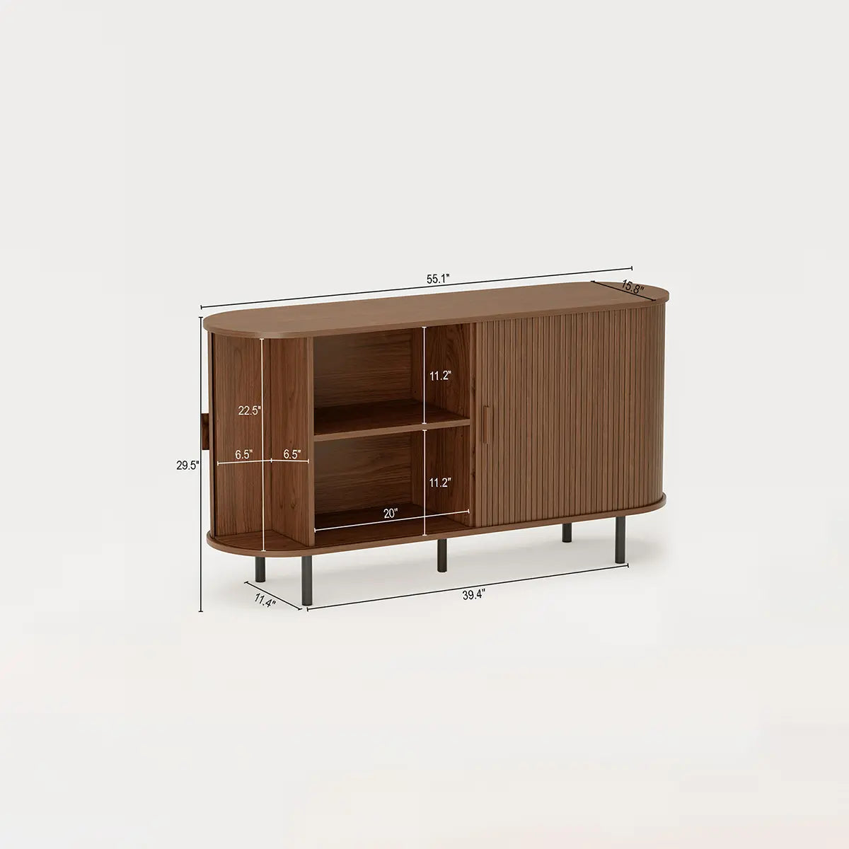 Mid Century Modern Fluted Buffet Cabinet with Sliding Doors & Adjustable Shelf – Wooden Coffee Bar Storage Sideboard for Living Room, Kitchen & Entryway