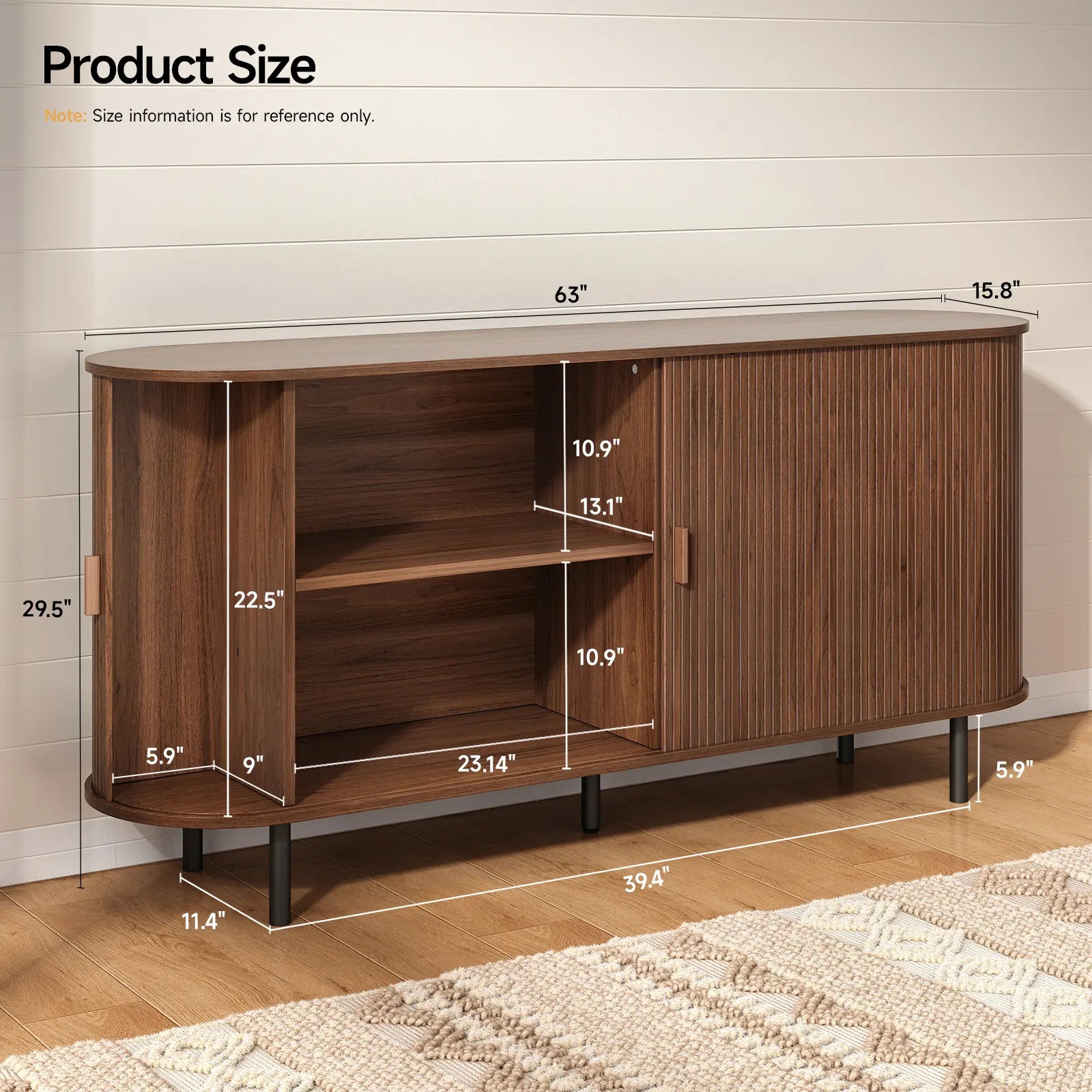 Mid Century Modern Fluted Buffet Cabinet with Sliding Doors & Adjustable Shelf – Wooden Coffee Bar Storage Sideboard for Living Room, Kitchen & Entryway