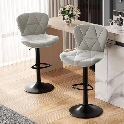 Set of 2 Adjustable Faux Leather Upholstered Swivel Barstools with Back for Kitchen Island, Modern Counter Height Design