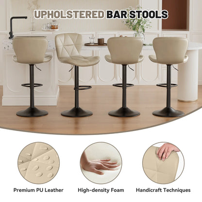Set of 2 Adjustable Faux Leather Upholstered Swivel Barstools with Back for Kitchen Island, Modern Counter Height Design